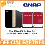 QNAP TS-264-8G 2 Bay Tower NAS Bundle With 2 x 8TB WD Red Plus Hard Drive. Singapore Warranty 2 Years